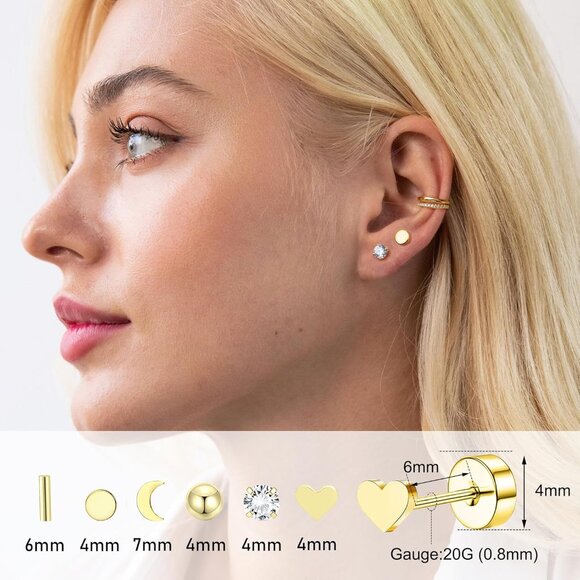 Dainty 14 Pairs Gold Hoop and Stud Earrings Set for Women, Hypoallergenic, Stack - Picture 5 of 7